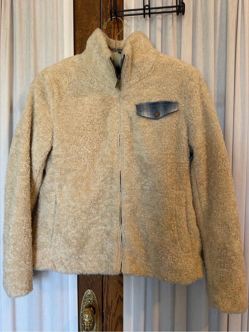 Pendleton Ivory Sherpa Blue Plaid Flannel Zip Front Jacket - Picture 5 of 16
